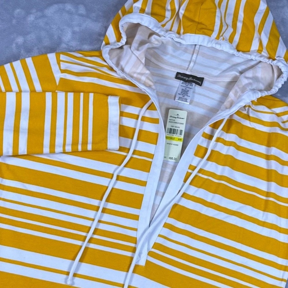 Tommy Bahama SPORTIF HOODIE Cover Up Dress Tunic S/M Yellow White Striped  NEW